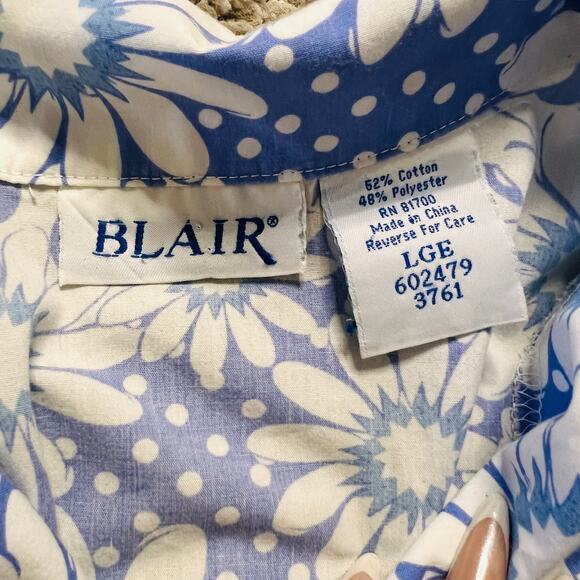 Vintage Y2K Floral Blair Blue White ButtonUp Short Sleeve Top Summer Spring - Picture 4 of 4